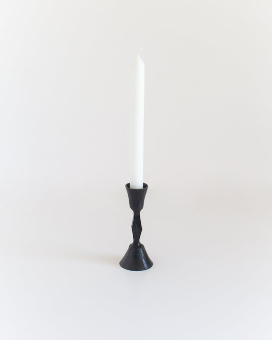 Low Diamond Hand-Forged Iron Candle Stand: Black