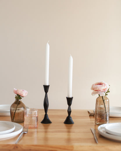 Low Diamond Hand-Forged Iron Candle Stand: Black