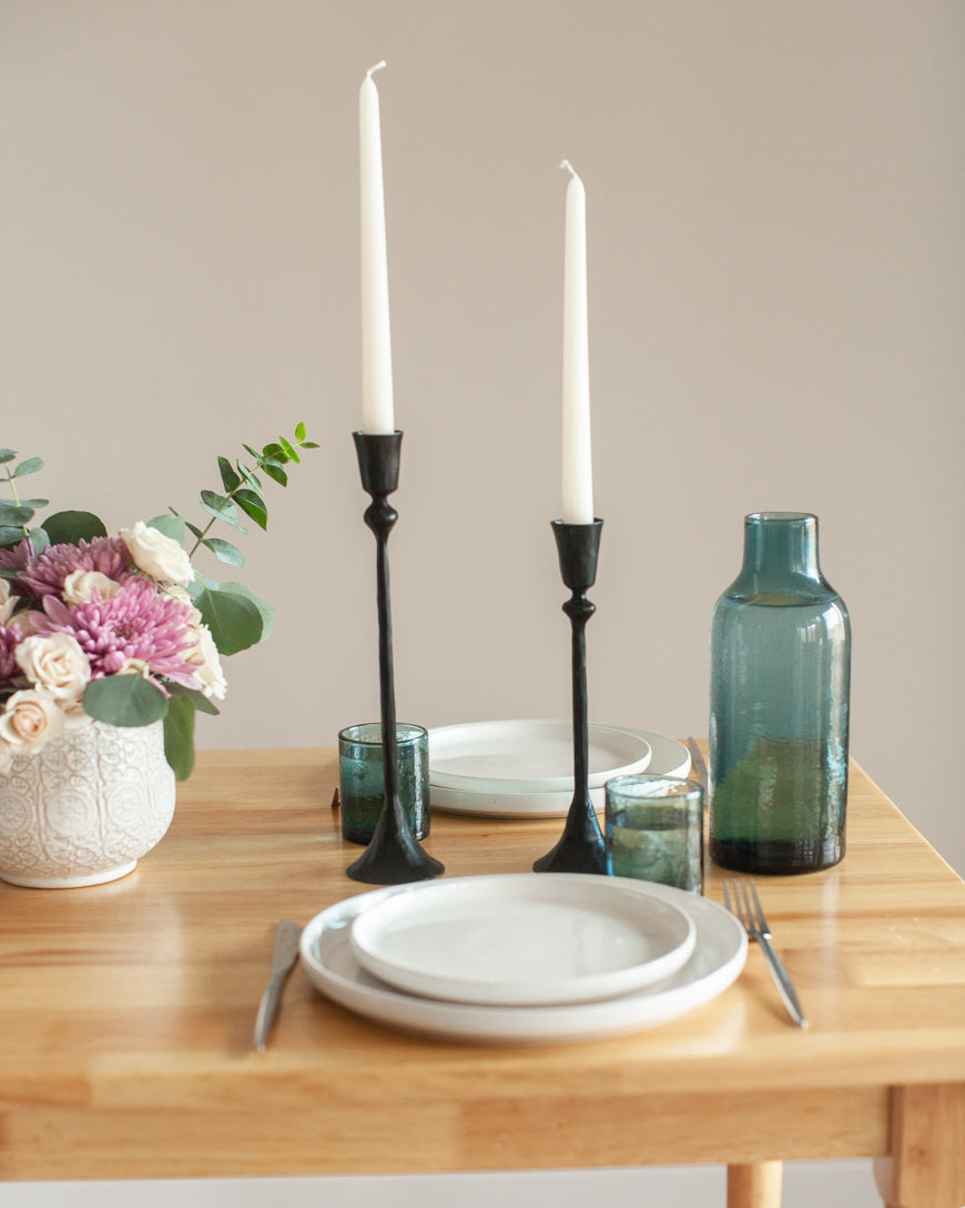 Gemini Hand Forged Iron Candlestands: Black