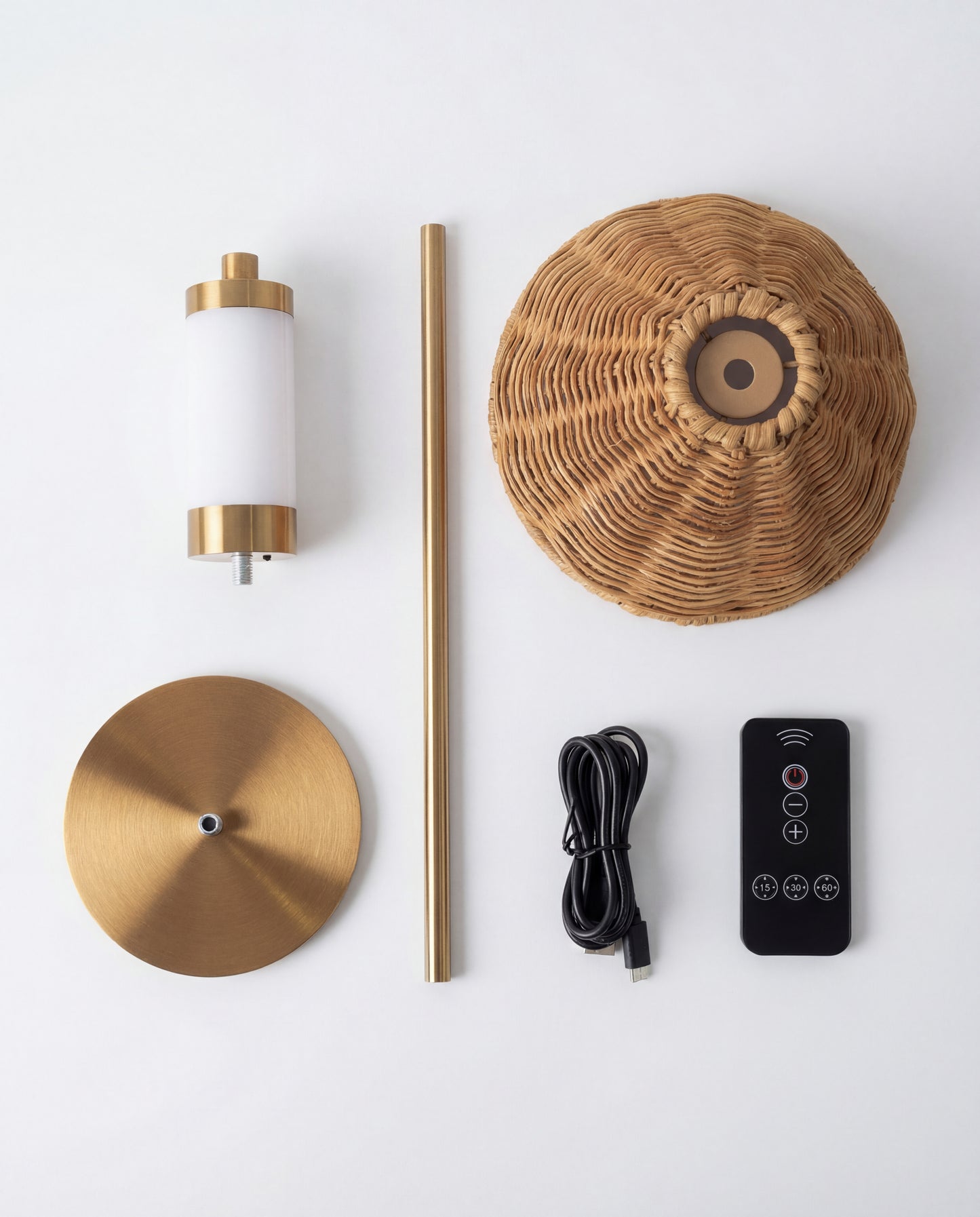 Portable Brass Table Lamp - Rattan Shade