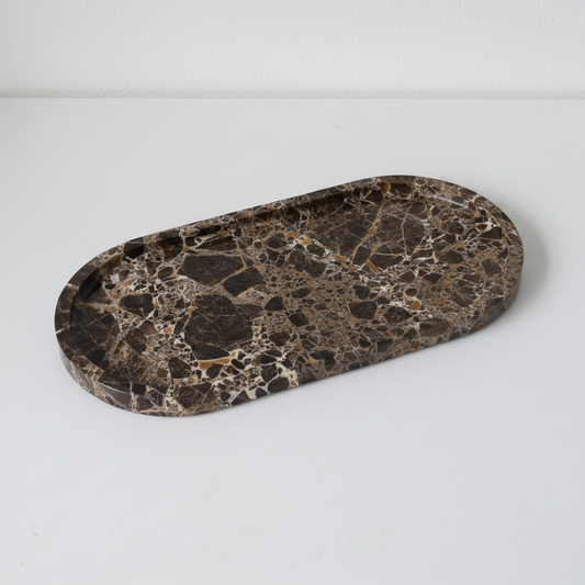 Oval Marble Tray - Emperador Brown