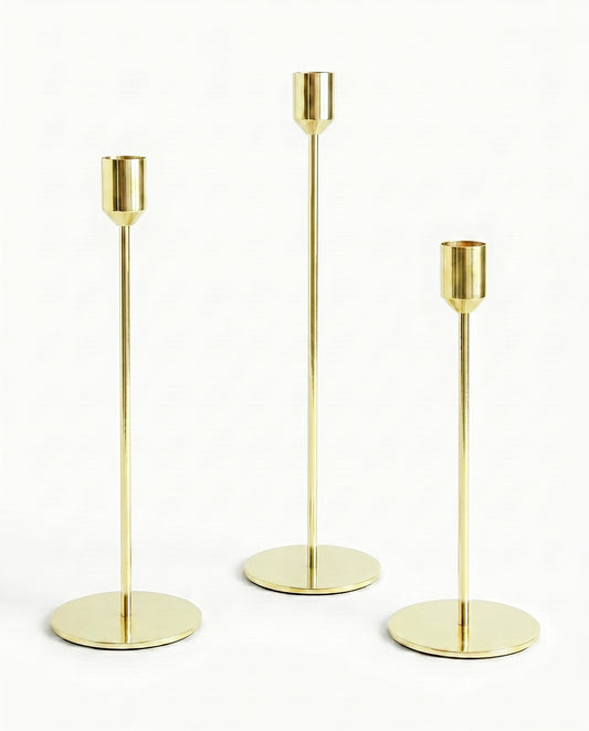 The Pillar Candle Holders - Set of 3 - Light Gold