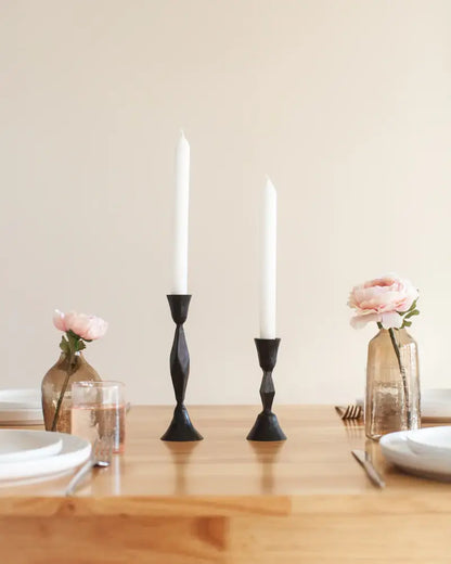 High Diamond Hand-Forged Iron Candle Stand: Black