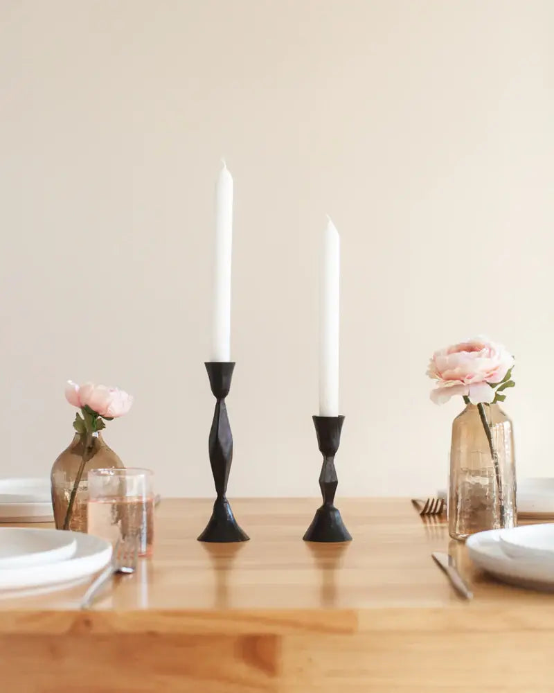 High Diamond Hand-Forged Iron Candle Stand: Brass Finish