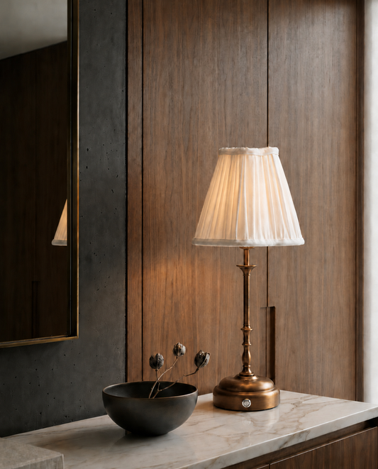 Edith Portable Table Lamp Antique Bronze - Linen Pleated Shade