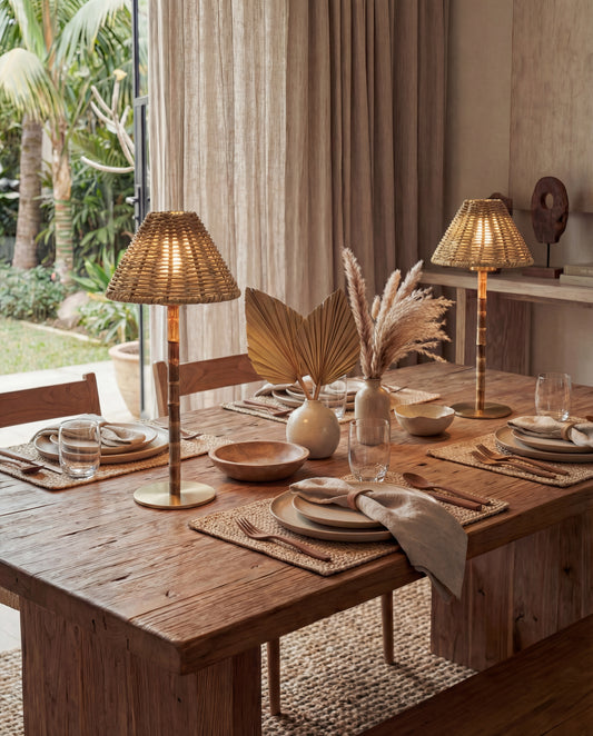 Portable Bamboo Table Lamp - Rattan Shade
