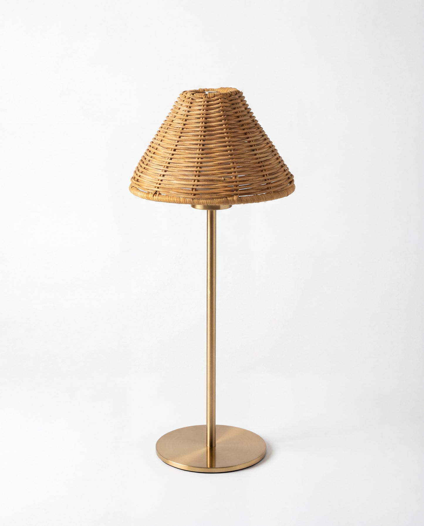 Portable Brass Table Lamp - Rattan Shade