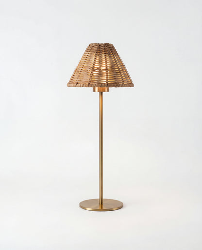 Portable Brass Table Lamp - Rattan Shade