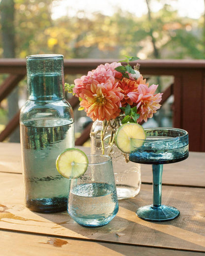 Handblown Hammered Glass Water Tumbler - Set of 2: Clear