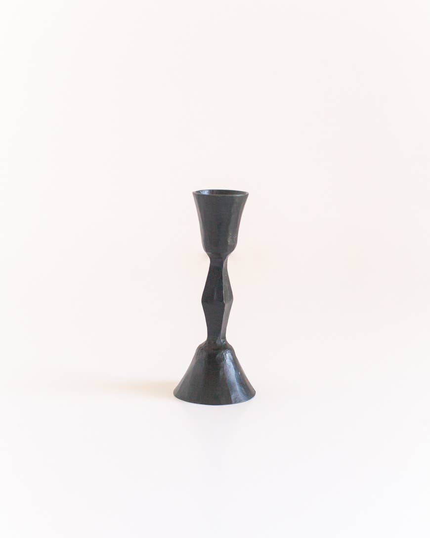 Low Diamond Hand-Forged Iron Candle Stand: Black