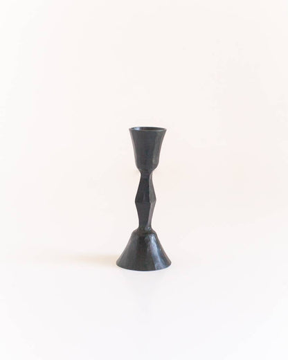 Low Diamond Hand-Forged Iron Candle Stand: Black