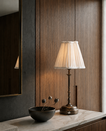 Edith Portable Table Lamp Dark Bronze - Linen Pleated Shade