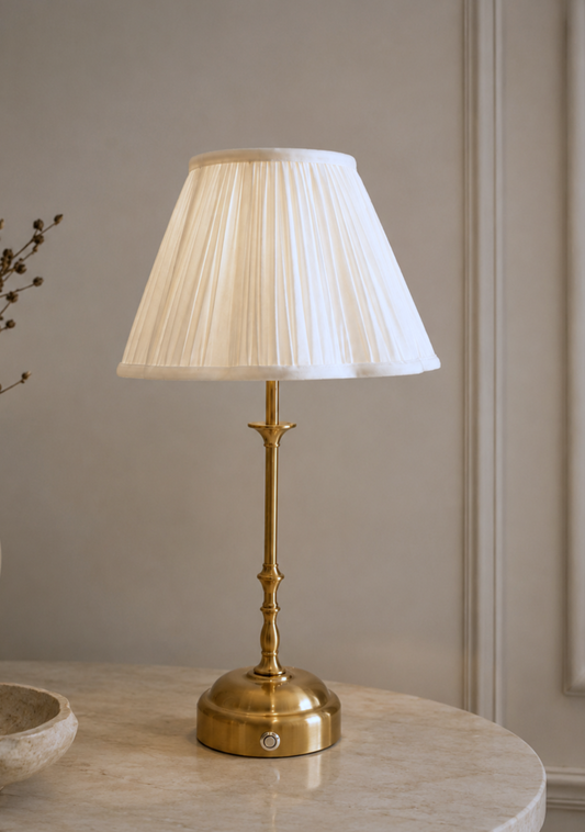 Edith Portable Table Lamp Gold - Fabric Silk-Look Pleated Shade