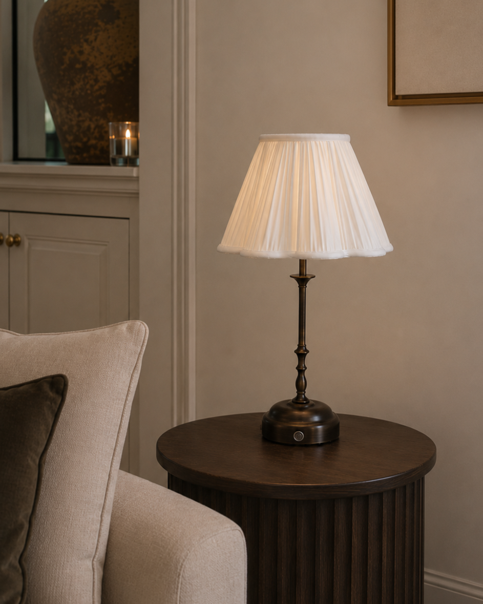 Edith Portable Table Lamp Dark Bronze - Fabric Silk-Look Pleated Shade