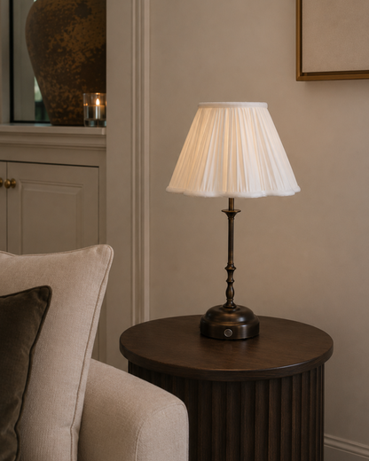 Edith Portable Table Lamp Dark Bronze - Fabric Silk-Look Pleated Shade