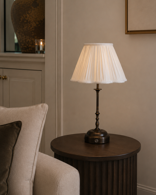 Edith Portable Table Lamp Dark Bronze - Fabric Silk-Look Pleated Shade