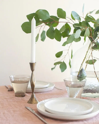 High Diamond Hand-Forged Iron Candle Stand: Brass Finish