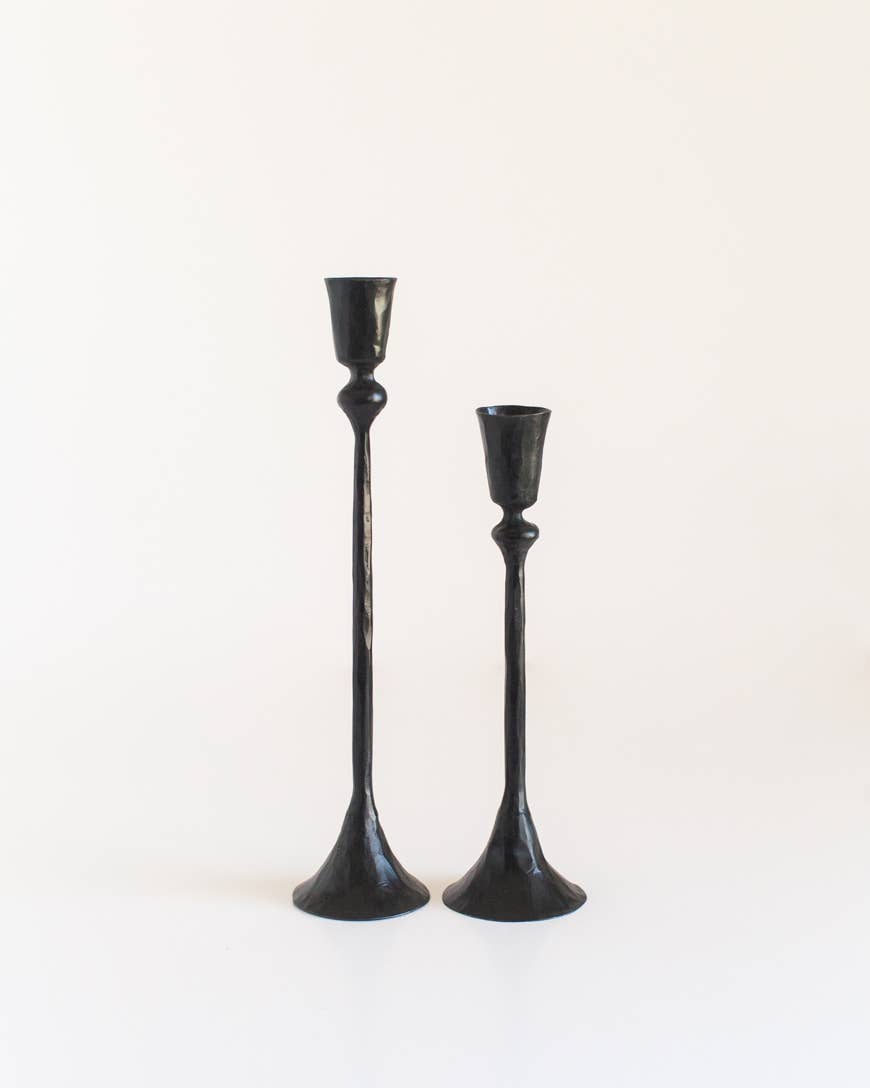 Gemini Hand Forged Iron Candlestands: Black