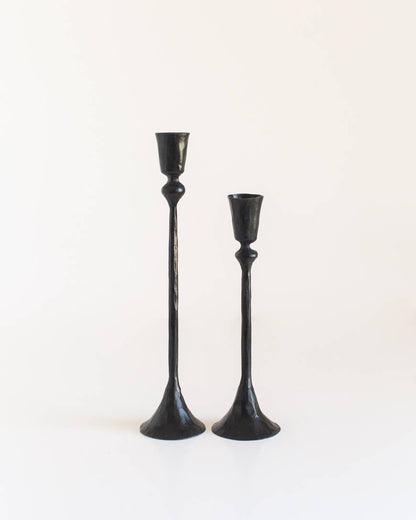 Gemini Hand Forged Iron Candlestands: Black