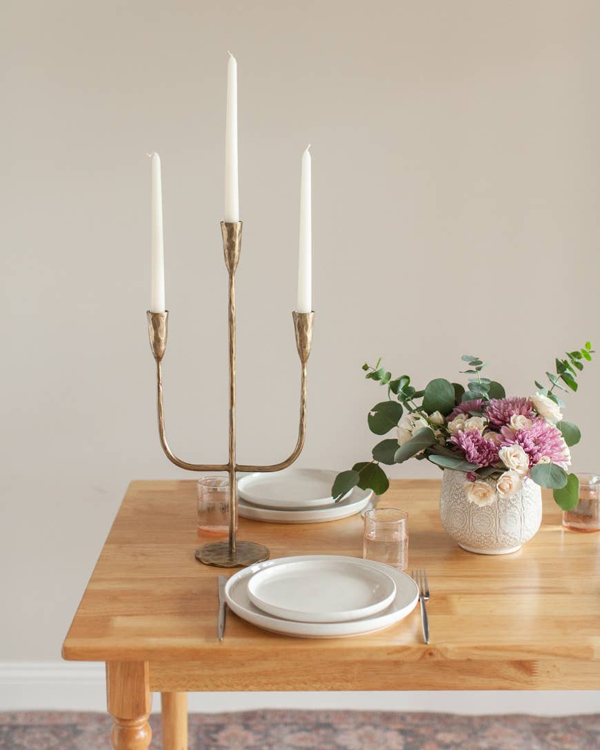 Hand Forged Iron Candelabras: Brass Finish
