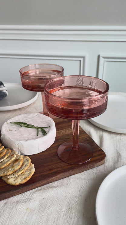 Handblown Hammered Coupe Cocktail Glass Pair: Blush